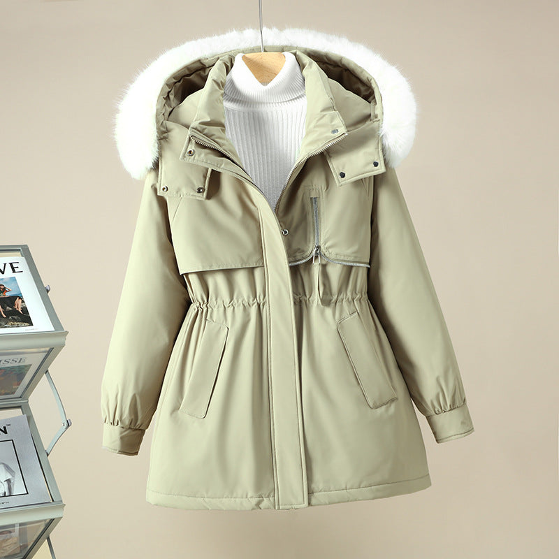 Damen funktionale Winterjacke mit abnehmbarer Kapuze und Kunstfellbesatz EB