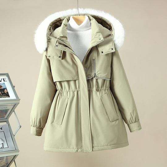 Damen funktionale Winterjacke mit abnehmbarer Kapuze und Kunstfellbesatz EB