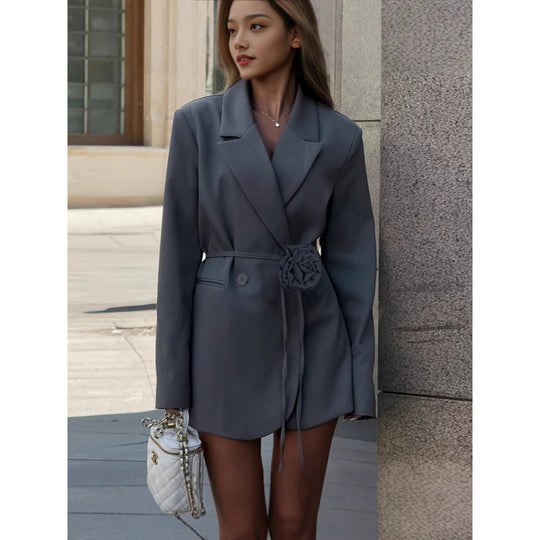Damen Tailored Blazer Kleid mit floralem Gürtel Detail EB