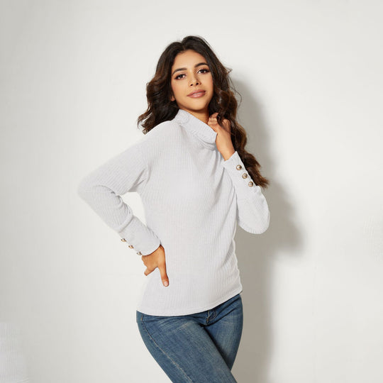 Damen Moderner Rollkragenpullover mit Knopfdetails EB