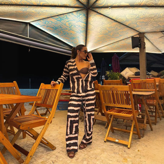 Damen Lässiger Lounge-Anzug mit stylischem Muster EB