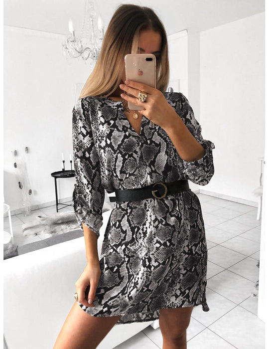 Damen Hemdkleid mit geometrischem Muster und Taillengürtel EB