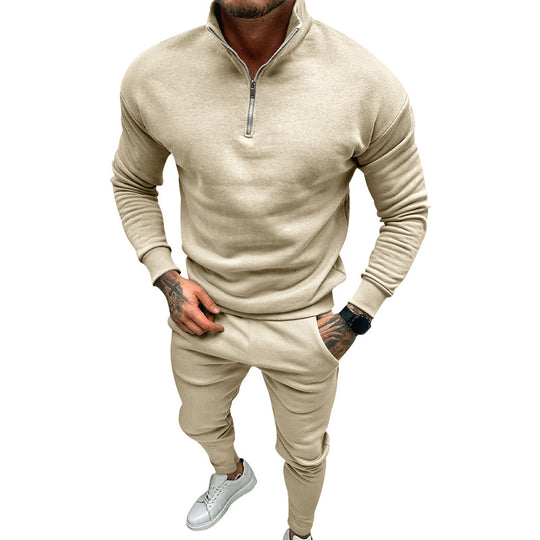 Herren nan athletisches Lounge-Set aus French Terry mit Halbzip-Stehkragen und konischer Jogginghose EB