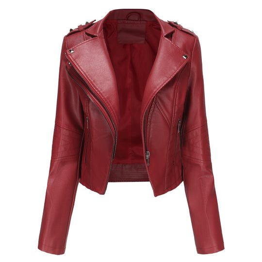 Damen stylische Bikerjacke mit asymmetrischem Reißverschluss und Detailnähten EB