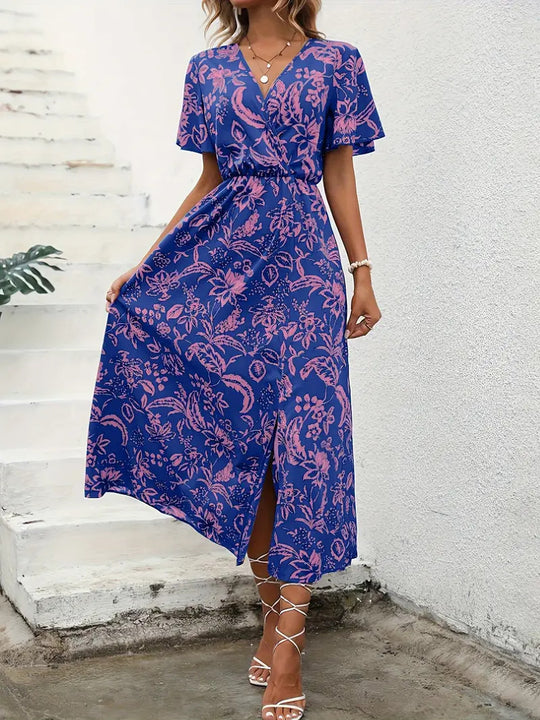Damen Elegantes Maxikleid mit floralem Print und Taillierung EB