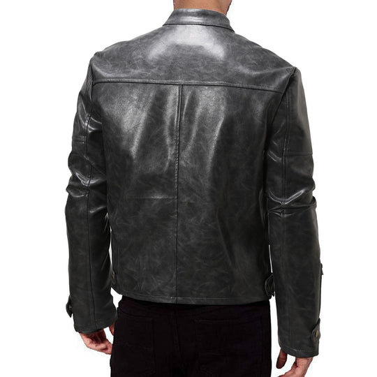 Herren Kunstleder Bikerjacke mit modernem Schnitt