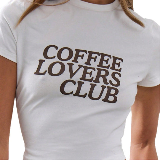 Damen Crop-T-Shirt mit kreativem Kaffeeliebhaber-Print EB