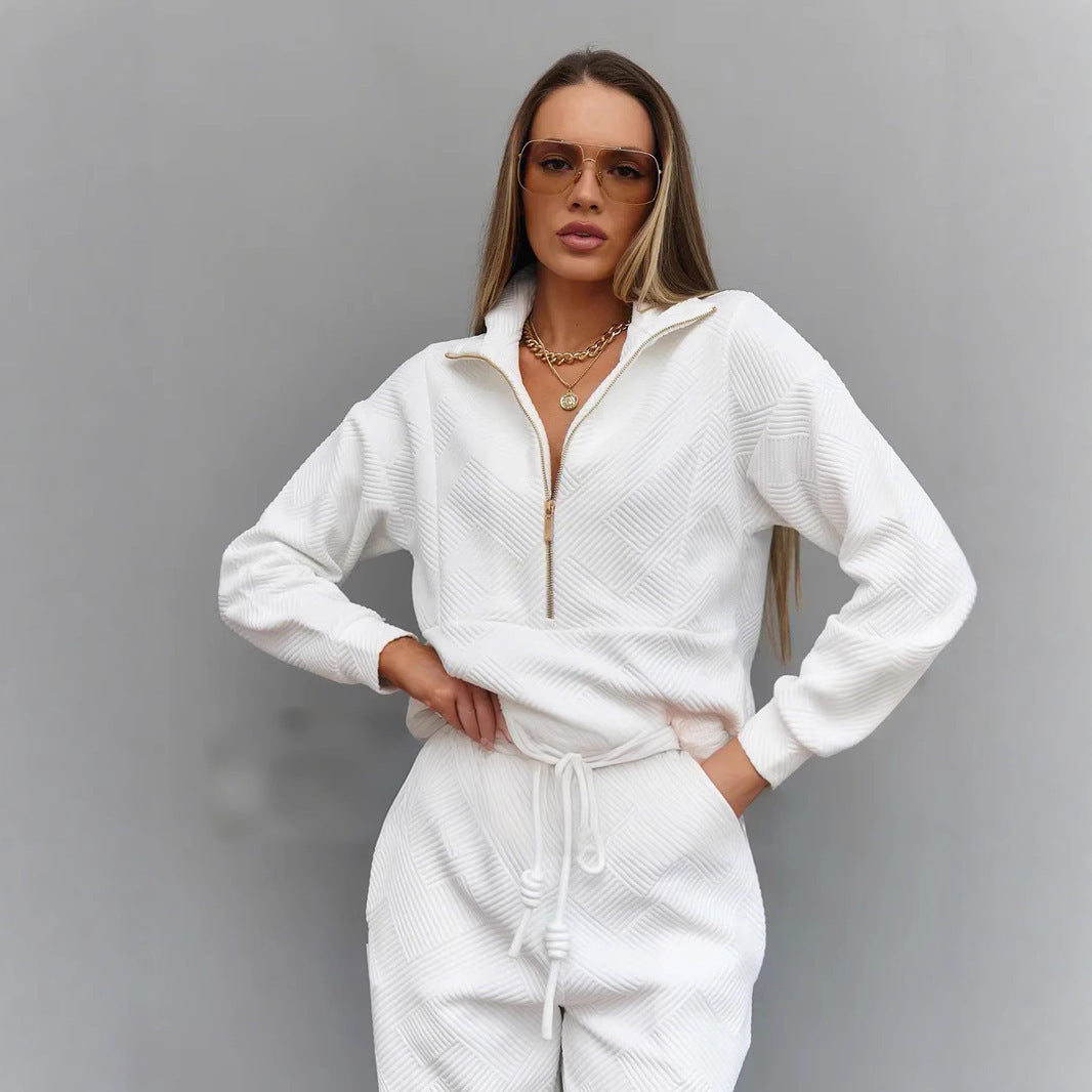 Damen nan gesteppter Loungeanzug mit halbem Reißverschluss und elastischer Komforthose EB