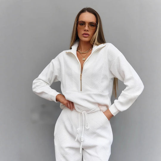 Damen nan gesteppter Loungeanzug mit halbem Reißverschluss und elastischer Komforthose EB