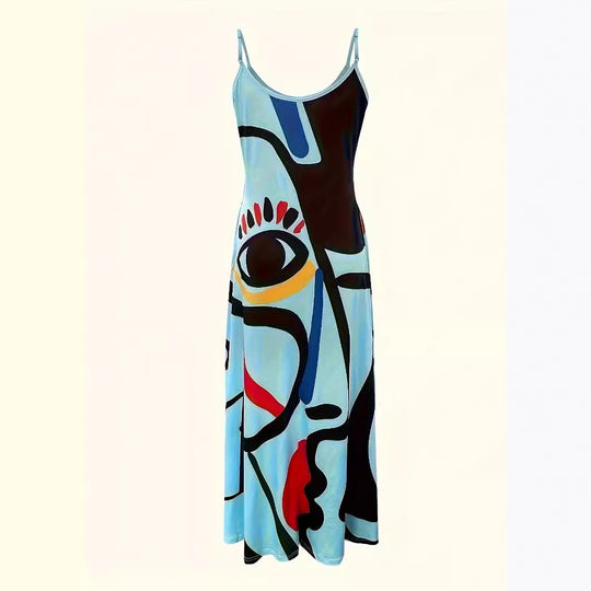 Damen Maxikleid mit modernem grafischen Print und schwingendem Saum EB