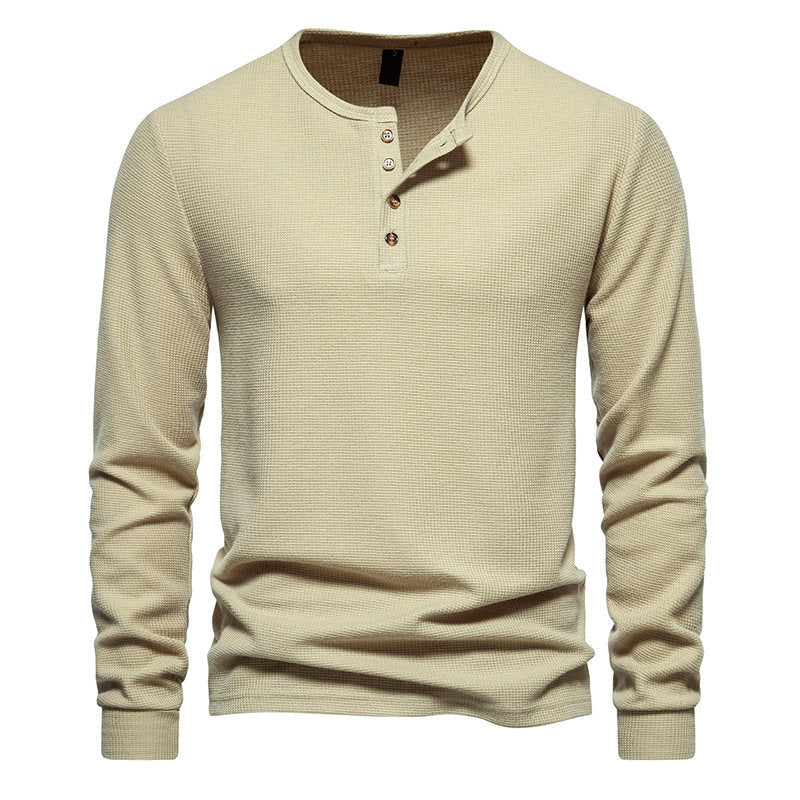 Herren Langarmshirt mit Knopfleiste und strukturiertem Design EB