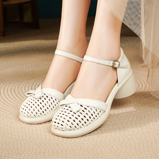 Damen Ballerinas mit modischem Riemen und komfortablem Blockabsatz EB