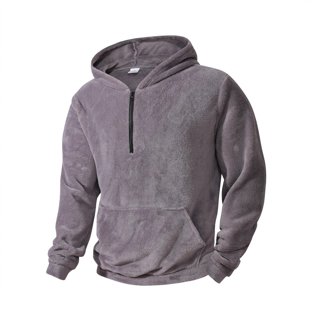Herren nan kuscheliger Microfleece-Hoodie mit Halbzip, Kapuze und Kängurutasche EB