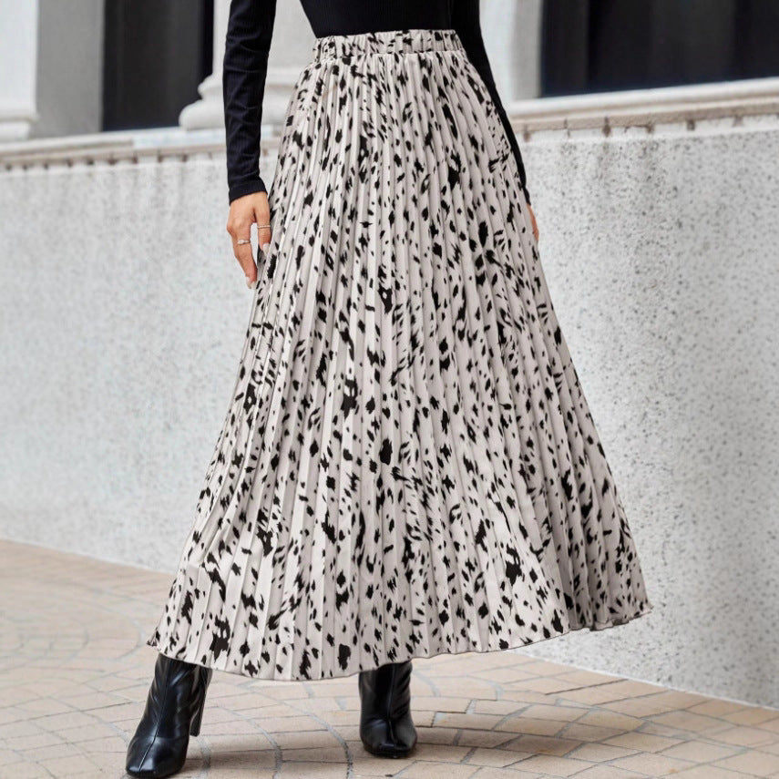 Damen Maxi-Faltenrock mit modischem Muster EB