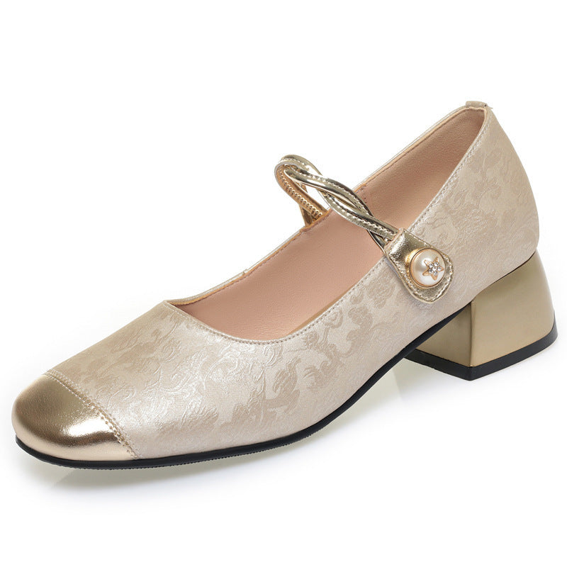 Damen Elegante Mary Jane Ballerinas mit modischem Riemchen und Blockabsatz EB