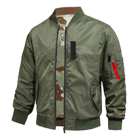 Men's  pilot-style MA-1 bomber jacket with camo inner tape and sleeve zip utility pocket EB