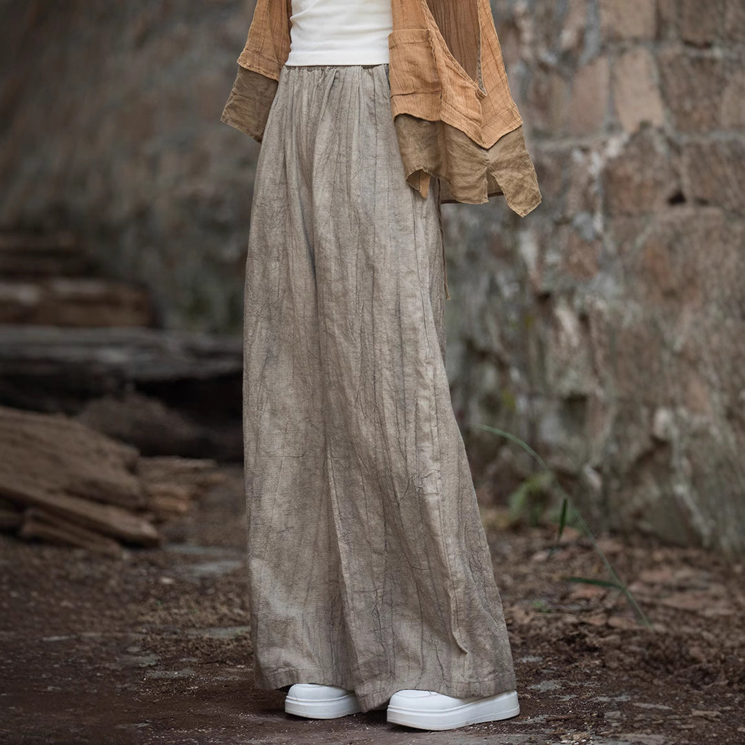 Damen weite Leinenhose mit eleganter Textur EB