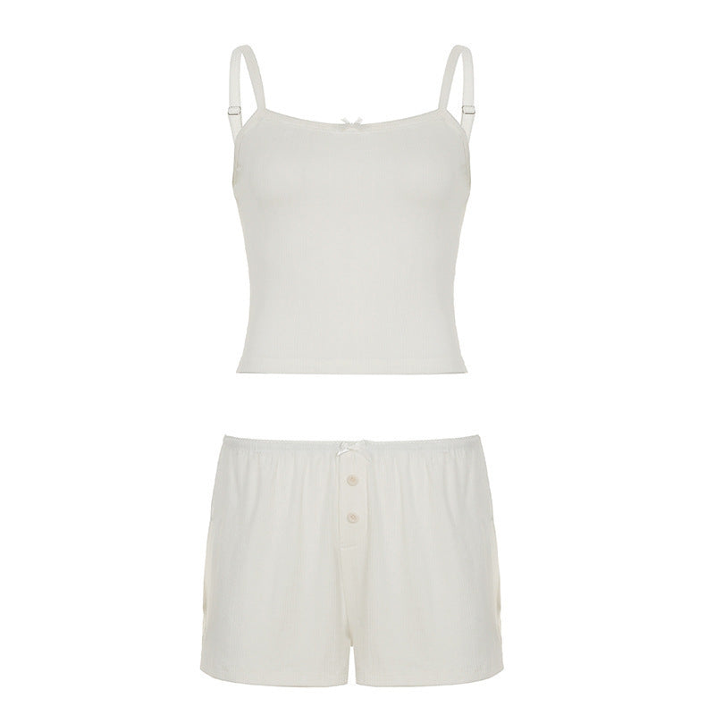 Damen Schlafanzug-Set mit Spaghetti-Trägern und geschmackvollen Knopfdetails EB