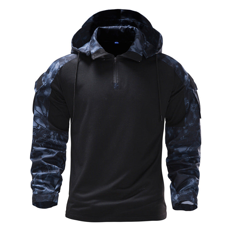 Herren taktisches Langarmshirt mit Kapuze und camouflierter Armgestaltung EB