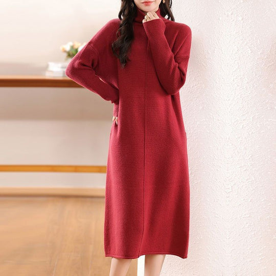 Damen Elegantes Strickkleid mit Rollkragen und Oversized-Schnitt EB