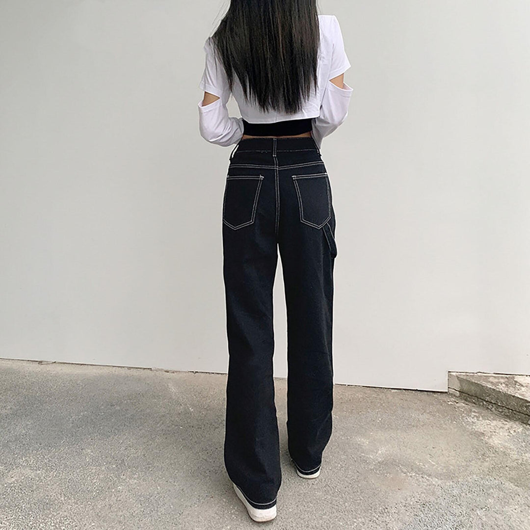 Damen weite Jeans mit modischen Kontrastnähten EB