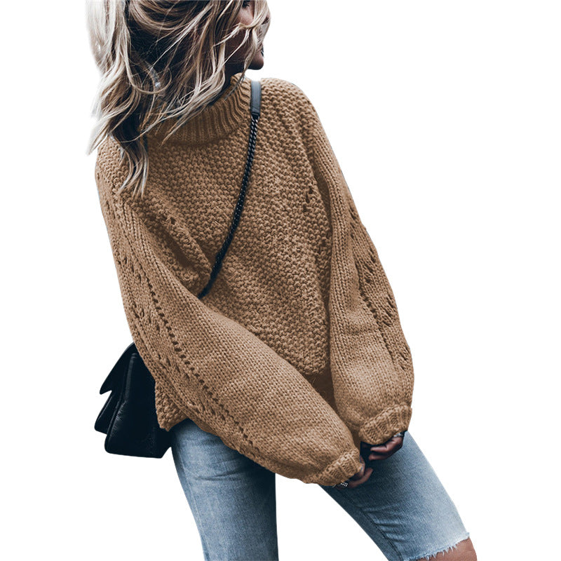 Damen Grobstrickpullover mit weitem Schnitt und modischem Rollkragen EB