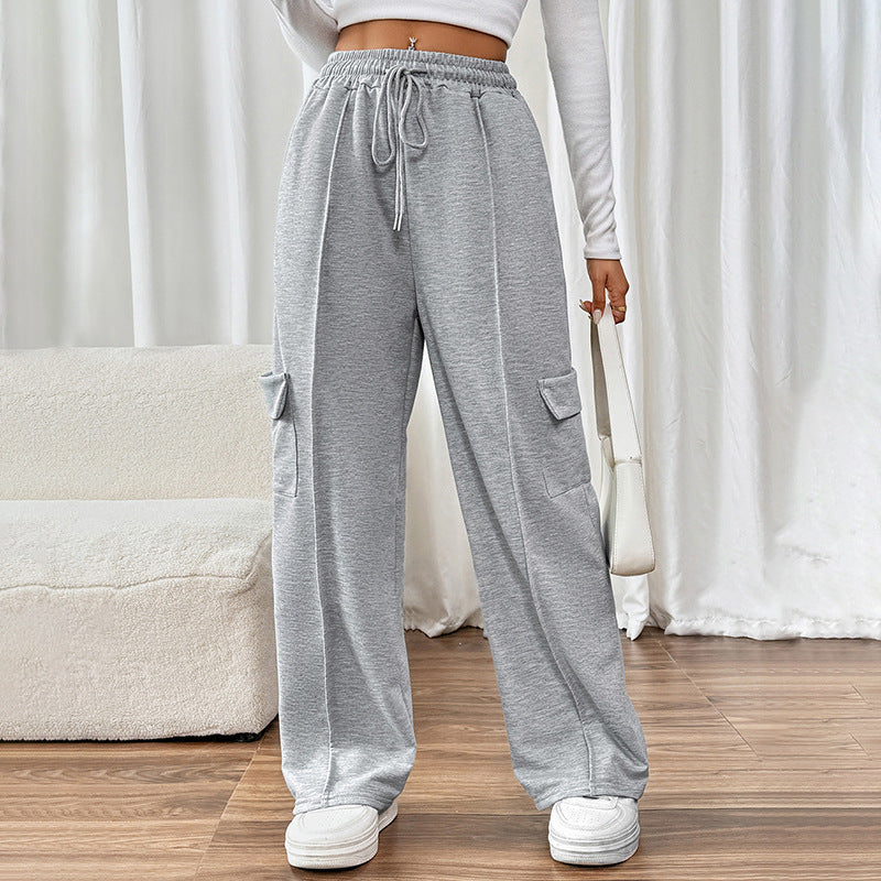 Damen Bequeme Cargo-Hose mit elastischem Bund und seitlichen Taschen EB