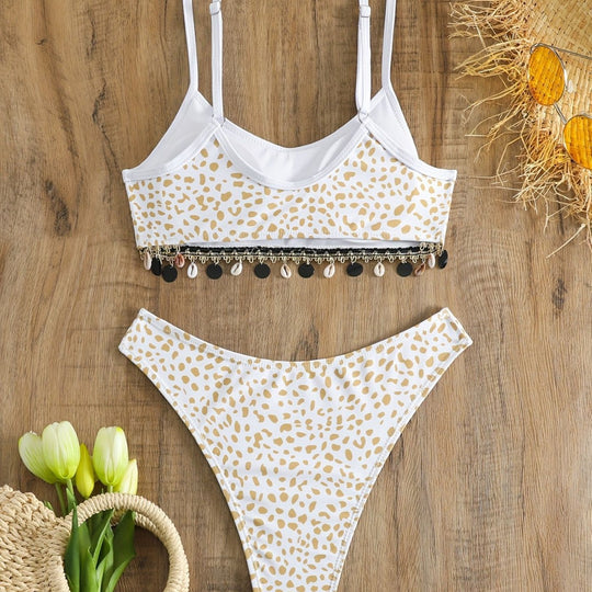 Damen Bikini-Set mit modischem Animal-Print und eleganten Verzierungen EB