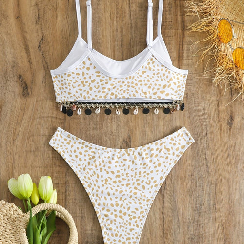 Damen Bikini-Set mit modischem Animal-Print und eleganten Verzierungen EB