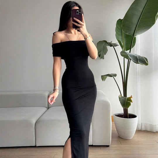 Damen Off-Shoulder Maxikleid mit raffinierten Rüschendetails EB