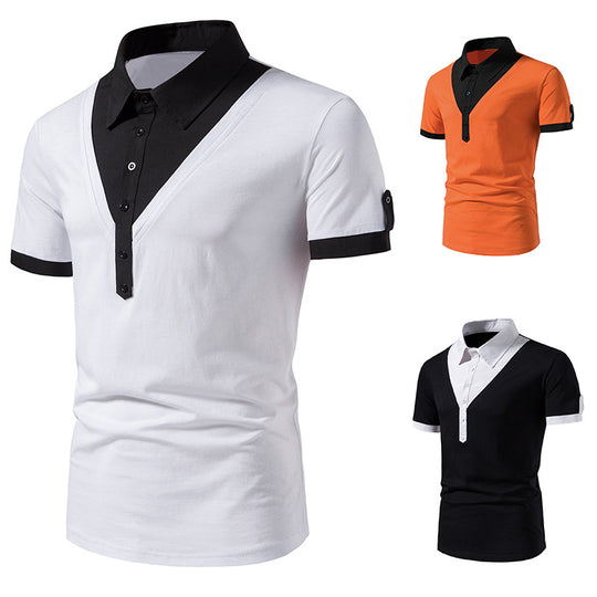 Herren Kurzarm Poloshirt mit V-Ausschnitt und kontrastierendem Kragen EB