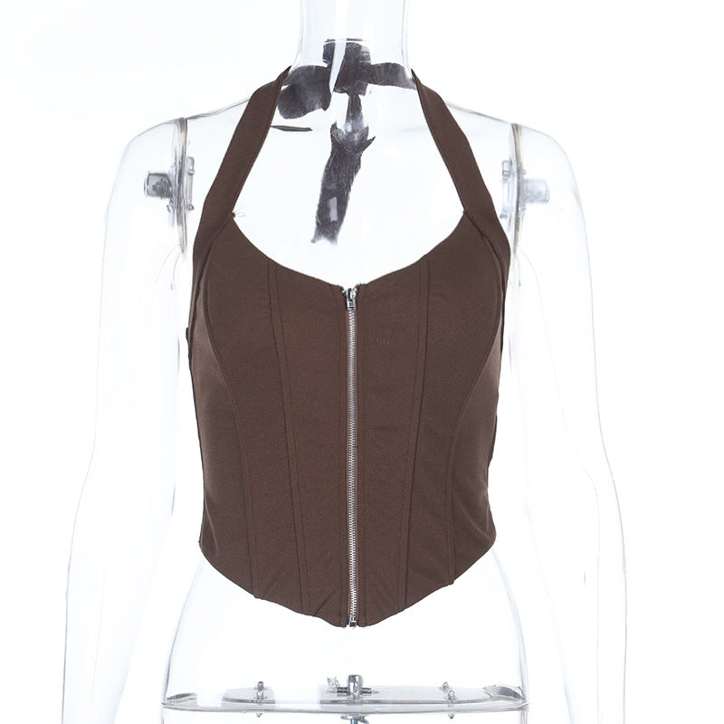 Damen figurbetontes Bustier-Oberteil mit Reißverschluss und verstärktem Schnitt EB