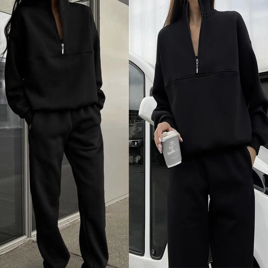 Damen nan Oversize Half-Zip Sweatshirt mit Stehkragen und weicher Jogginghose EB