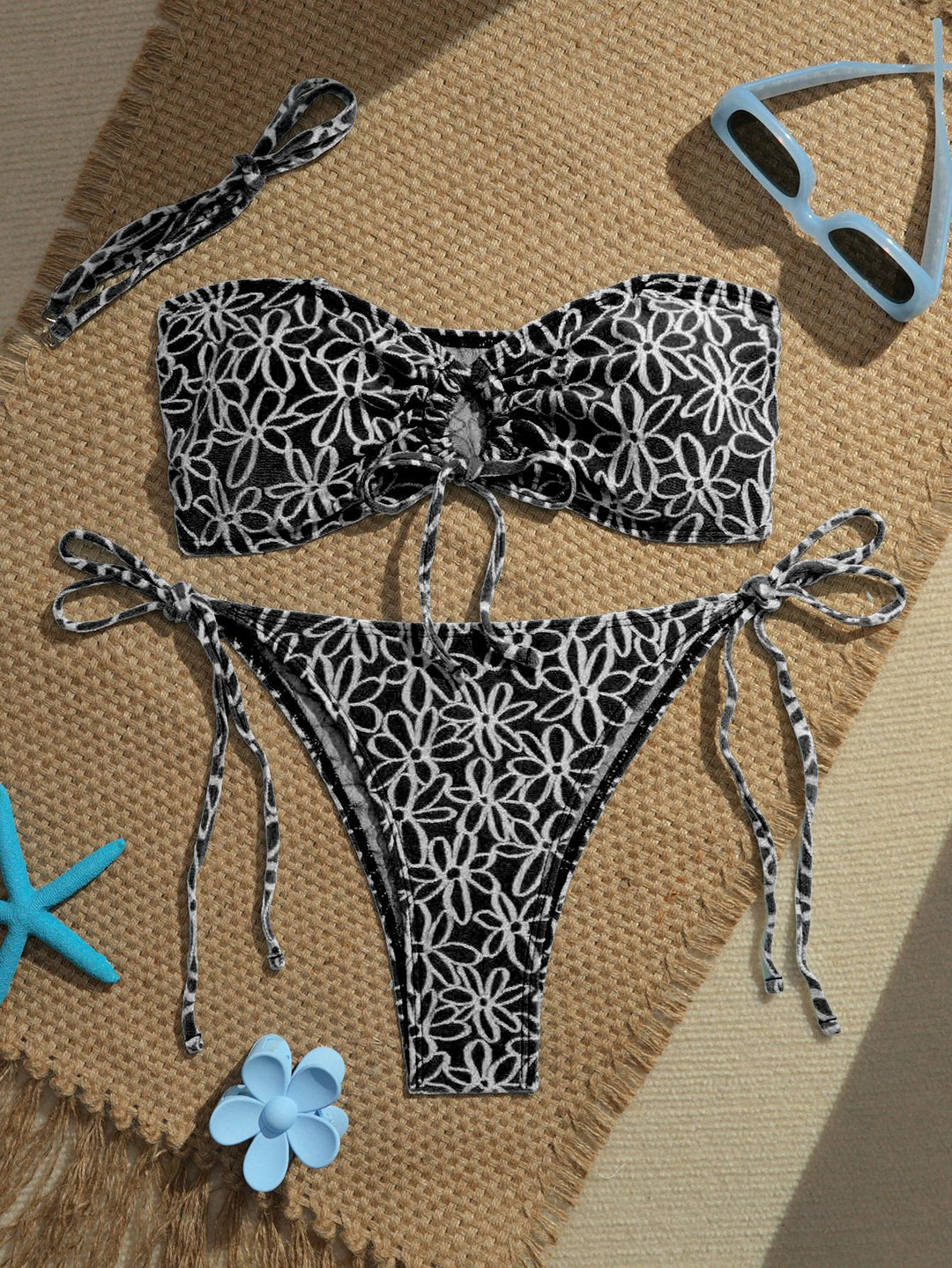 Damen Bandeau-Bikini-Set mit verspielten Rüschendetails EB