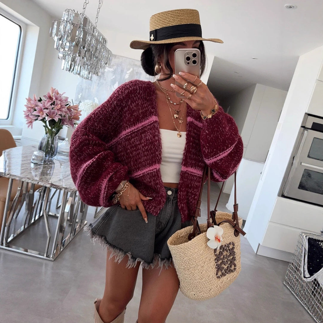 Damen Grobstrickjacke mit lässigem Schnitt und modischem Streifenmuster EB