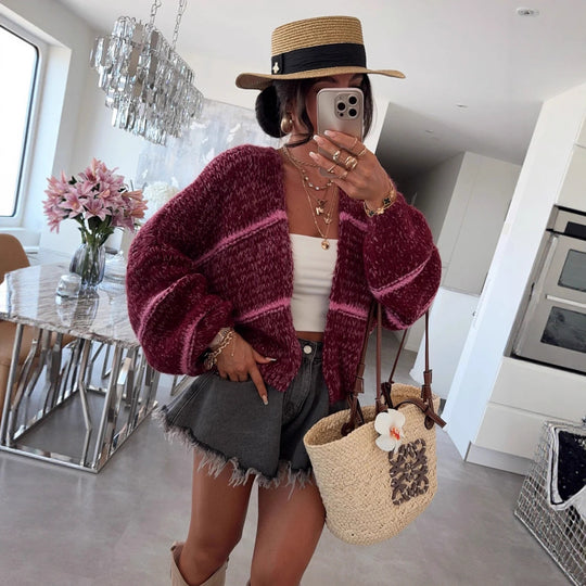 Damen Grobstrickjacke mit lässigem Schnitt und modischem Streifenmuster EB