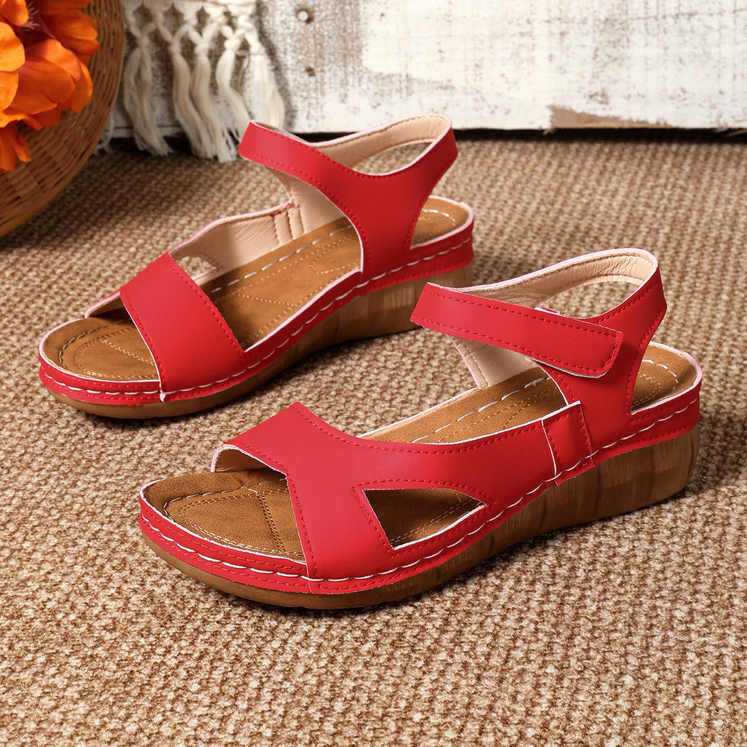 Damen Bequeme Wedge-Sandalen mit breitem Riemen und floralem Design EB