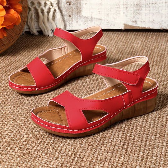 Damen Bequeme Wedge-Sandalen mit breitem Riemen und floralem Design EB