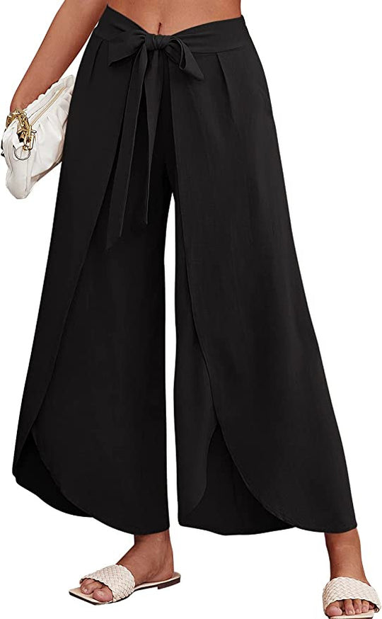 Damen Weite Sommerhose aus leichtem, atmungsaktivem Stoff mit Bindegürtel EB