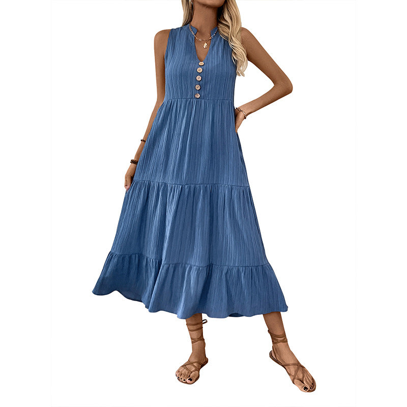 Damen Midikleid mit Knopfleiste und voluminösen Rüschendetails EB