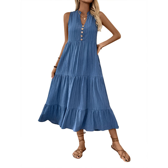 Damen Midikleid mit Knopfleiste und voluminösen Rüschendetails EB