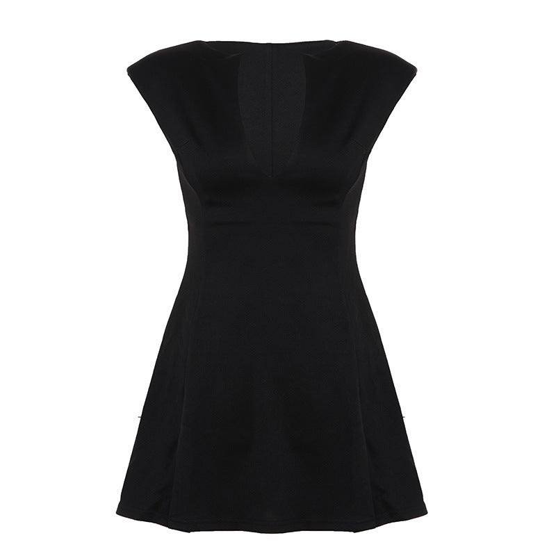 Damen Elegantes Kurzarm-Kleid mit Taillierung und V-Ausschnitt EB