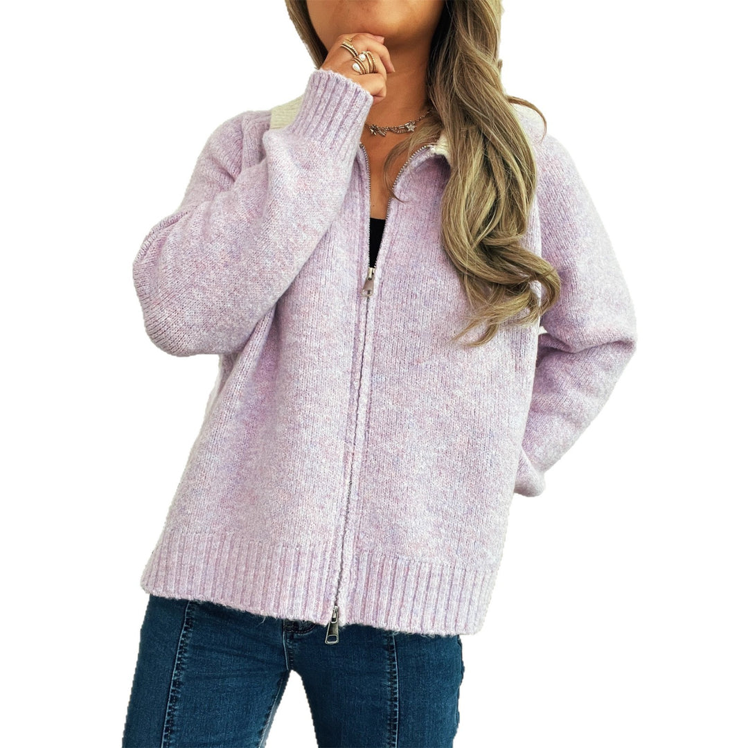 Damen Strickjacke mit modischen Kontrasten und Reißverschluss EB