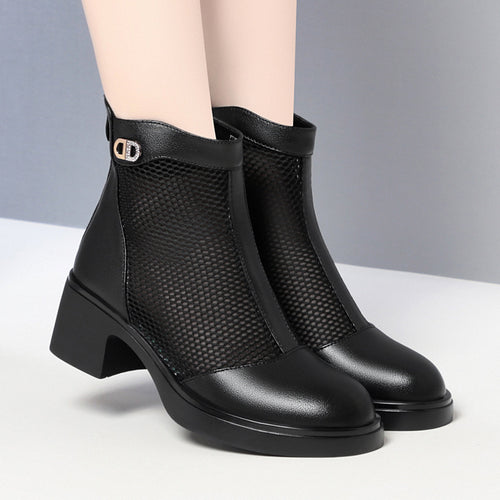 Damen Modische Stiefeletten mit luftiger Netzstruktur und robustem Blockabsatz EB
