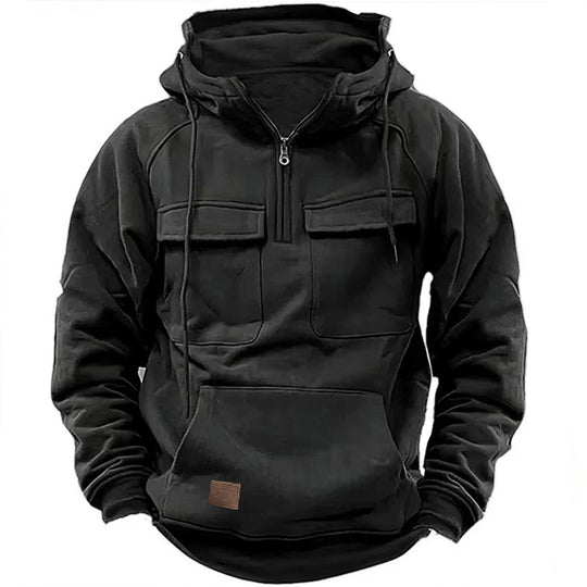 Herren nan Utility Kapuzenpullover mit aufgesetzten Brusttaschen und halbem Reißverschluss EB