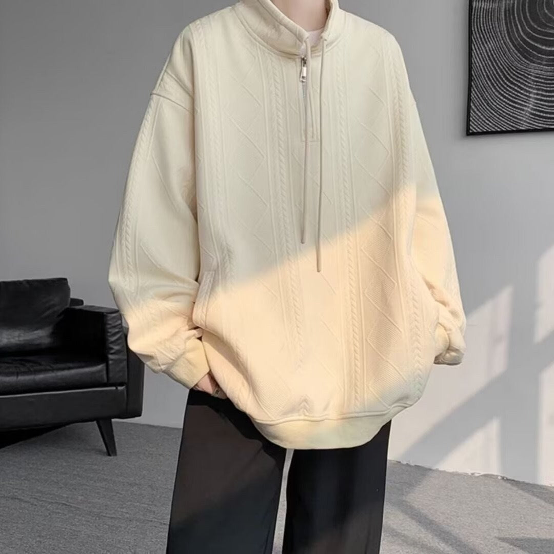 Damen lässiger Pullover mit modernem Stehkragen und Ringelzug EB