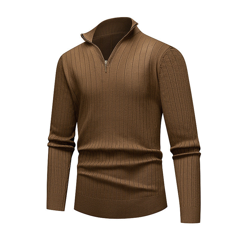 Herren hochwertiger Strickpullover mit modernem Stehkragen und Reißverschluss EB