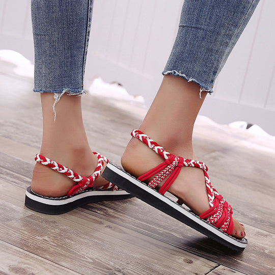 Damen Freizeit-Sandalen mit kunstvoll geflochtenem Riemen-Design EB