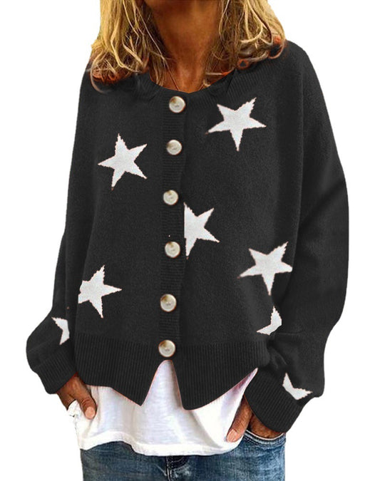 Damen Lockere Strickjacke mit Sternenmotiv EB