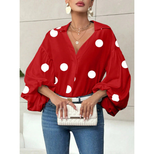 Damen Bluse mit voluminösen Ballonärmeln und elegantem Kragen EB